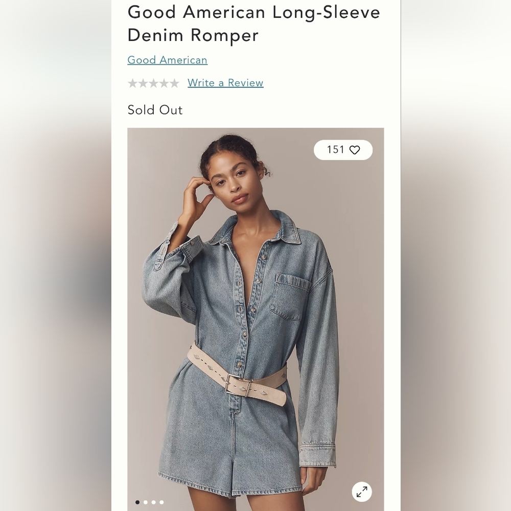 Good American Blue Denim Belted Romper